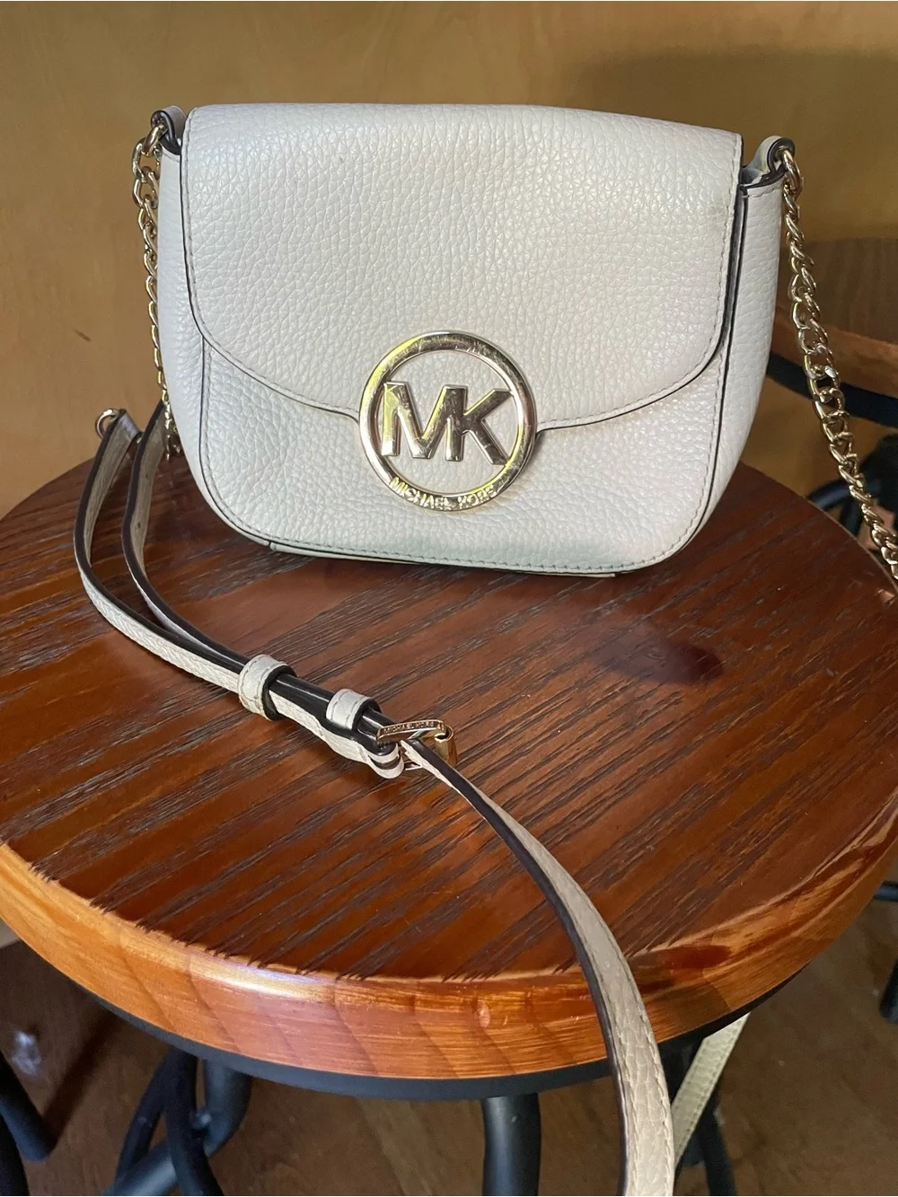 Michael Kors Cream Pebbled Leather MK Logo Crossbody